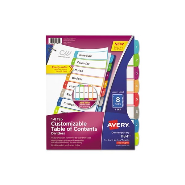 Avery Dennison Avery, CUSTOMIZABLE TOC READY INDEX MULTICOLOR DIVIDERS, 1-8, LETTER 11841 - main